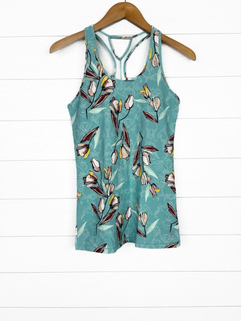 Calia Floral Teal Racerback Tank Top Workout Active Run Medium